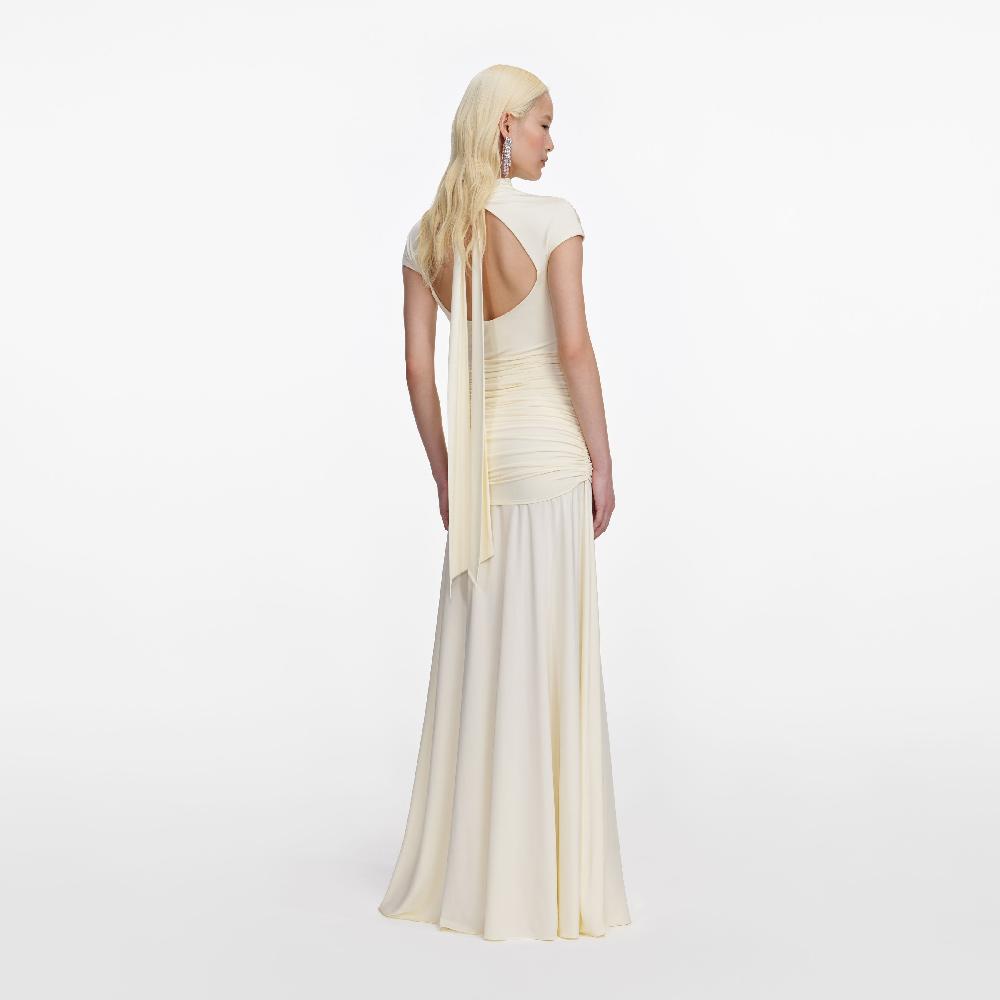 Self Portrait Yellow Jersey Draped Maxi Dress CLOTHING