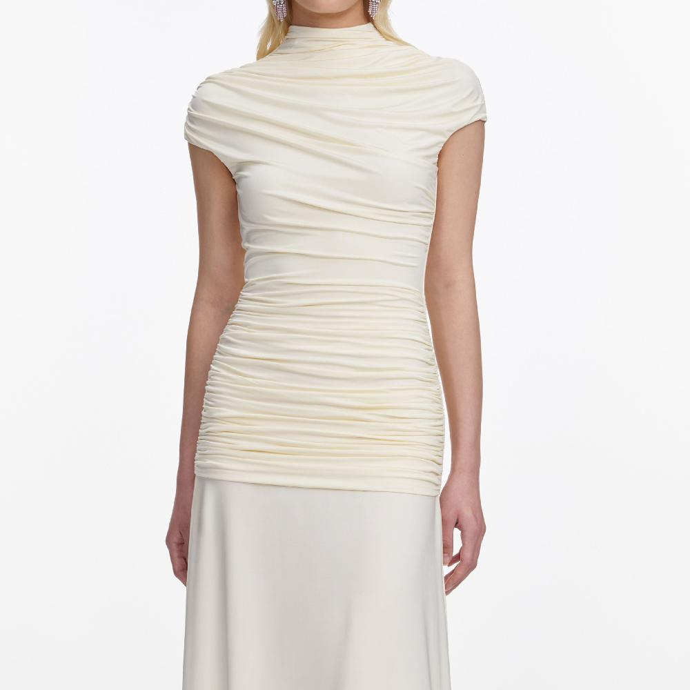 Self Portrait Yellow Jersey Draped Maxi Dress CLOTHING