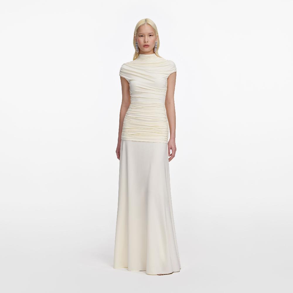 self portrait Yellow Jersey Draped Maxi Dress CLOTHING