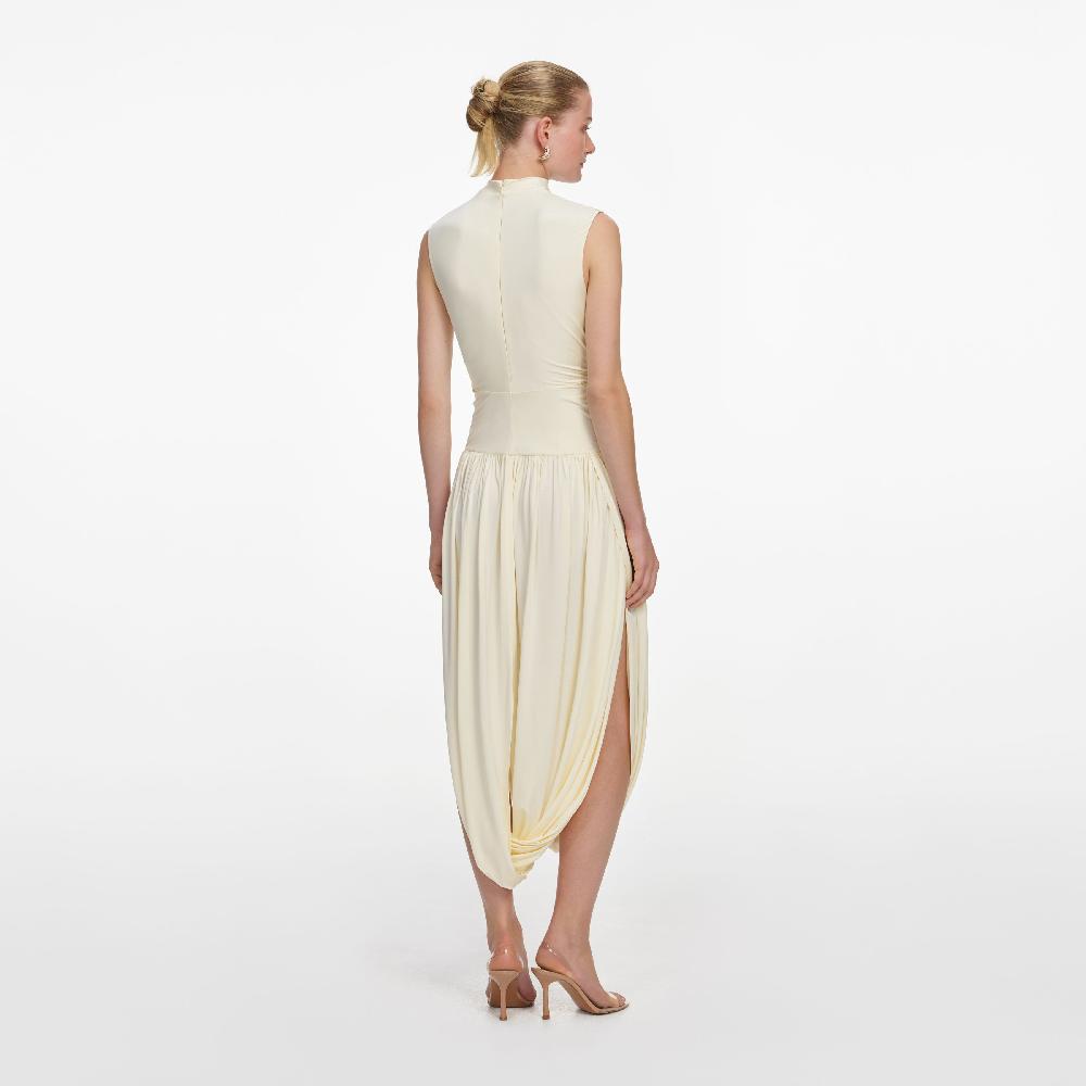 Self Portrait Yellow Jersey Wrap Midi Dress CLOTHING