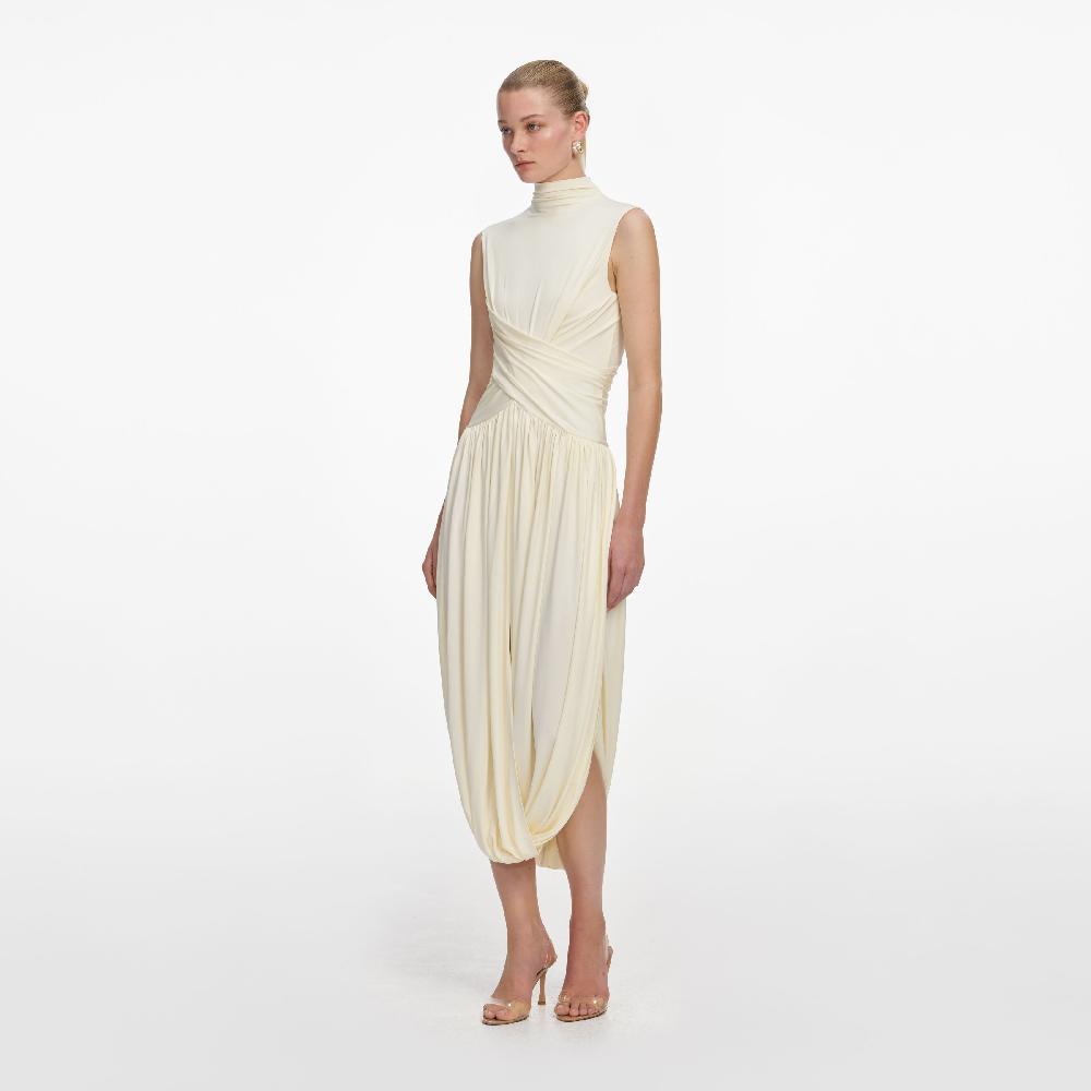 Self Portrait Yellow Jersey Wrap Midi Dress CLOTHING