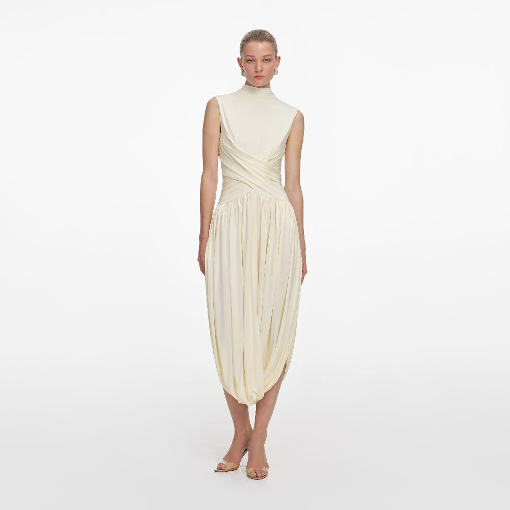 self portrait Yellow Jersey Wrap Midi Dress CLOTHING