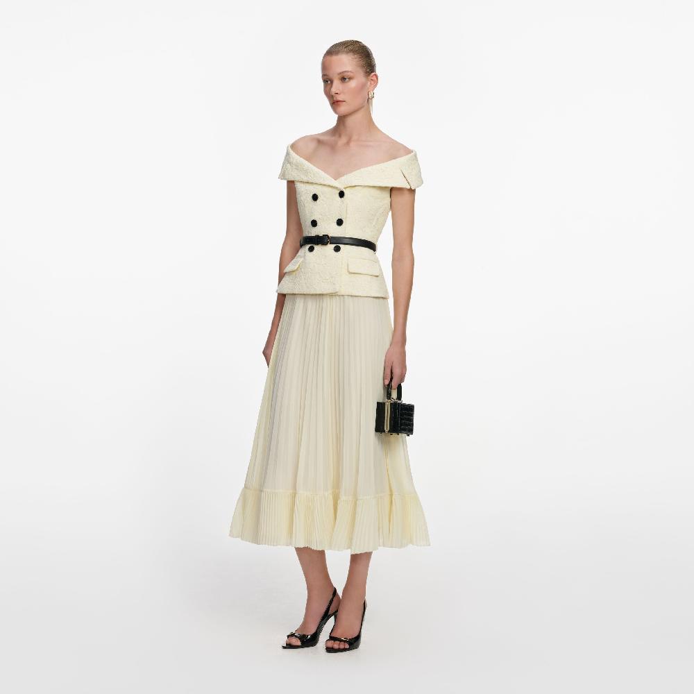 Self Portrait Yellow Lace Chiffon Midi Dress CLOTHING