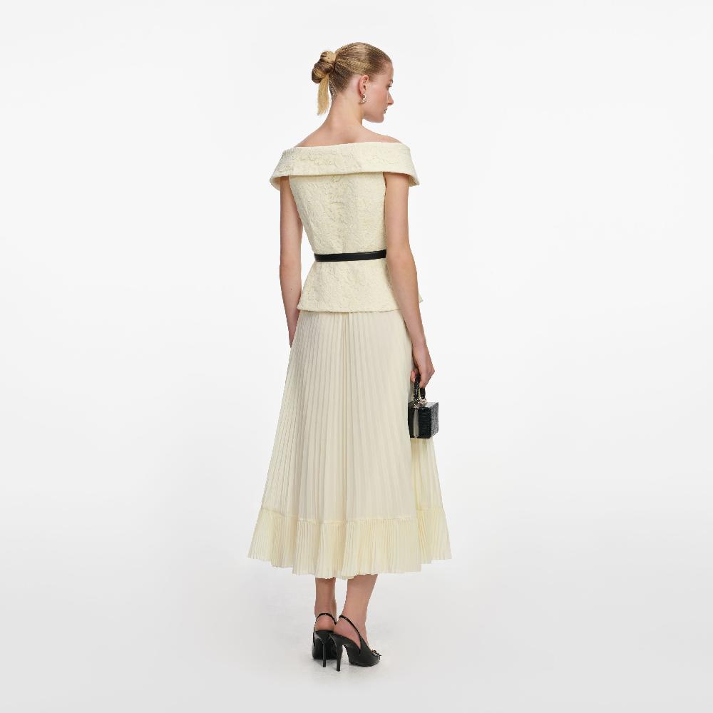 Self Portrait Yellow Lace Chiffon Midi Dress CLOTHING