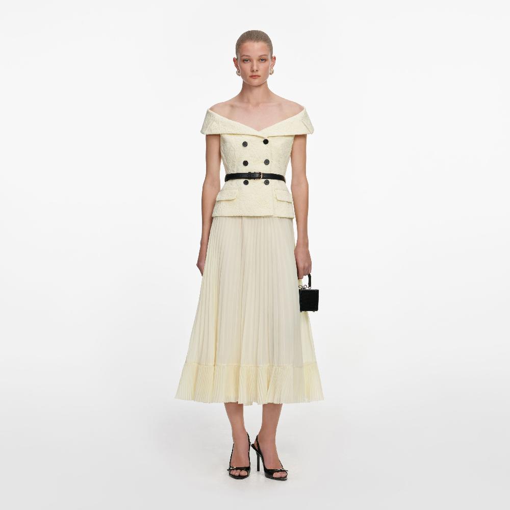 self portrait Yellow Lace Chiffon Midi Dress CLOTHING