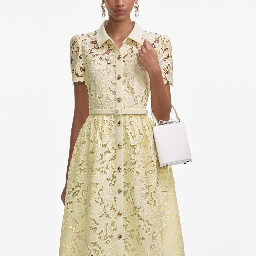 Self Portrait Yellow Lace Collared Midi Dress CLOTHING