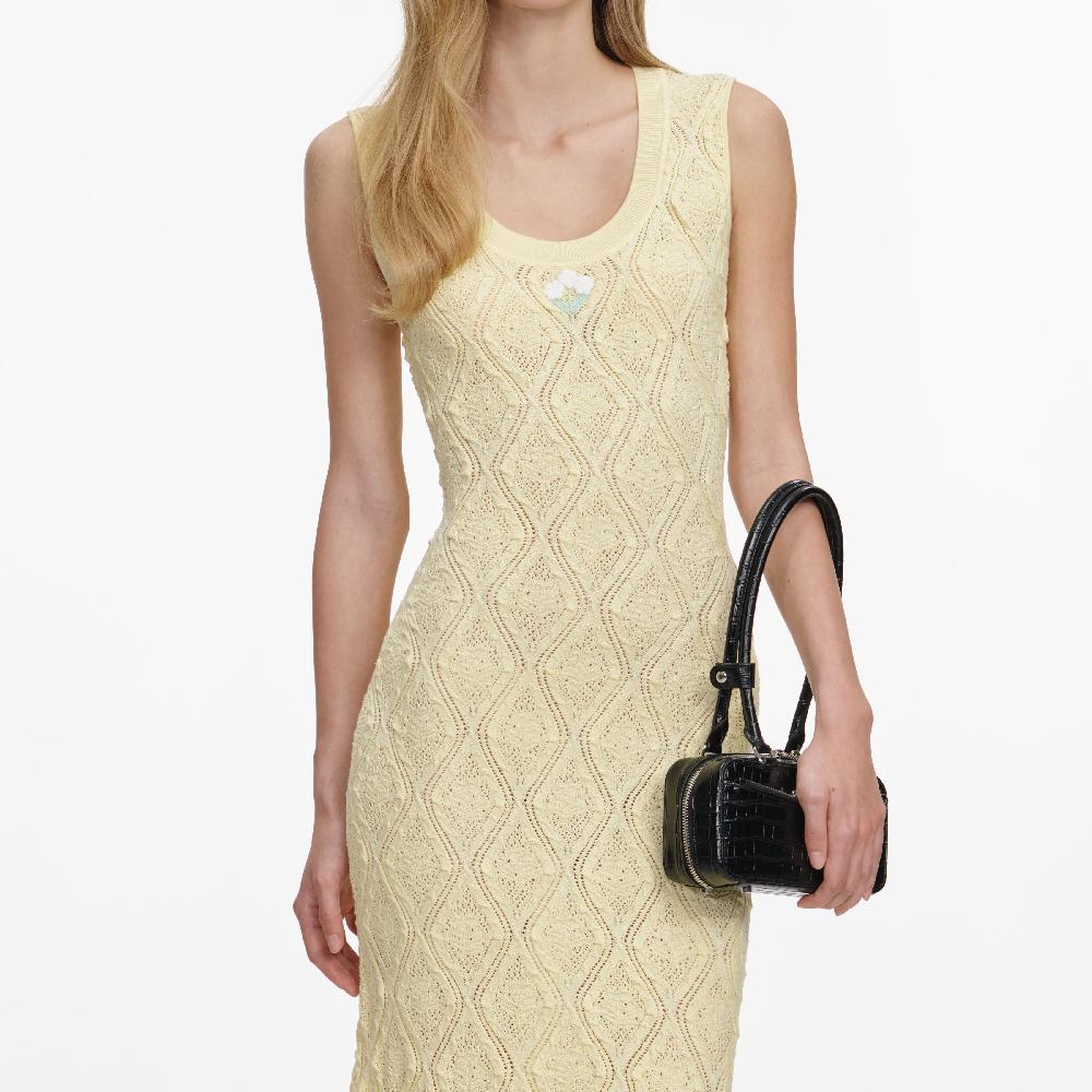Self Portrait Yellow Pointelle Knit Midi Dress CLOTHING