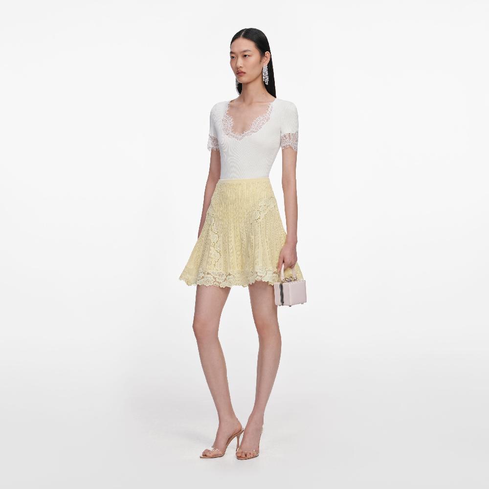 Self Portrait Yellow Pointelle Knit Mini Skirt CLOTHING