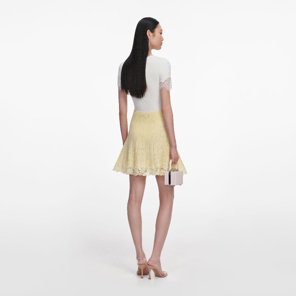 Self Portrait Yellow Pointelle Knit Mini Skirt CLOTHING