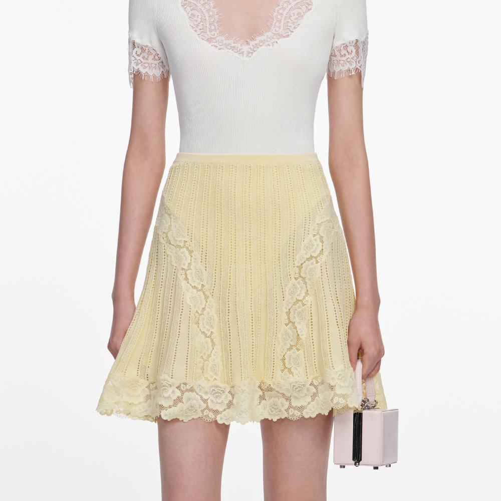 Self Portrait Yellow Pointelle Knit Mini Skirt CLOTHING