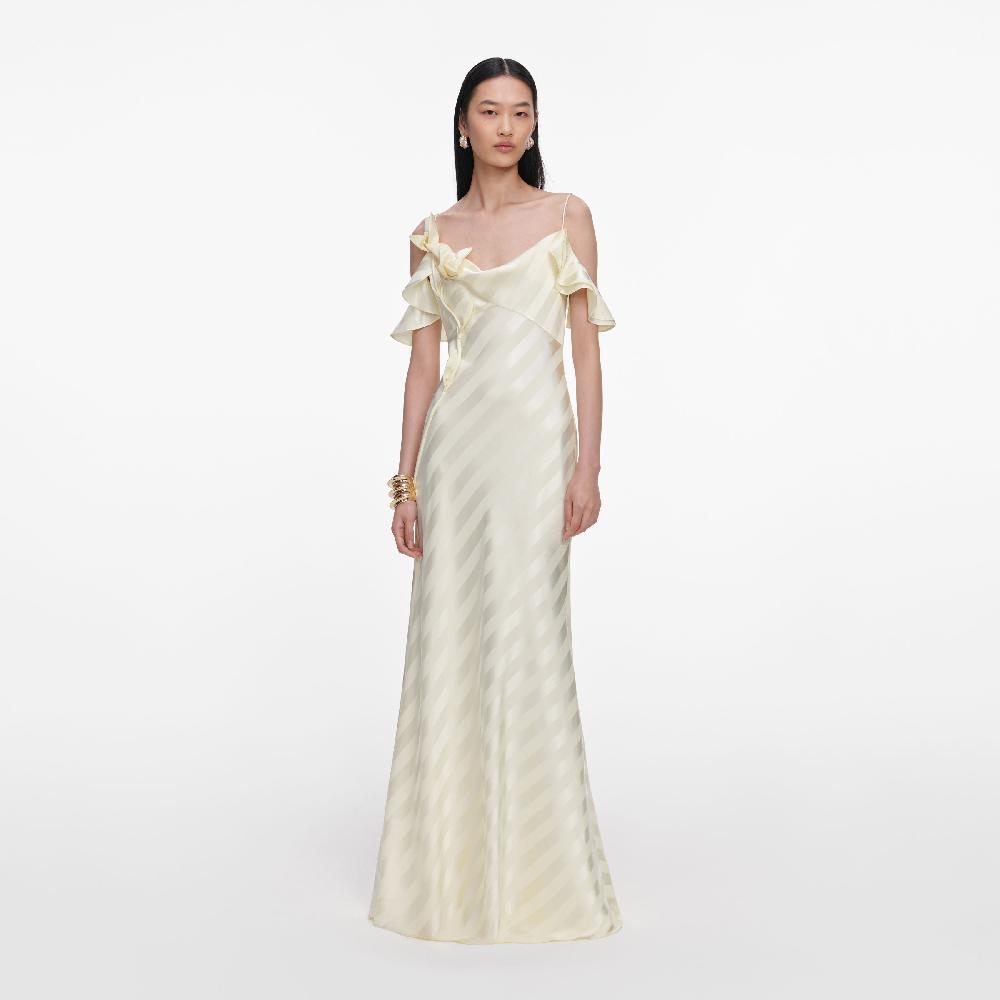 self portrait Yellow Satin Striped Maxi Dress CLOTHING