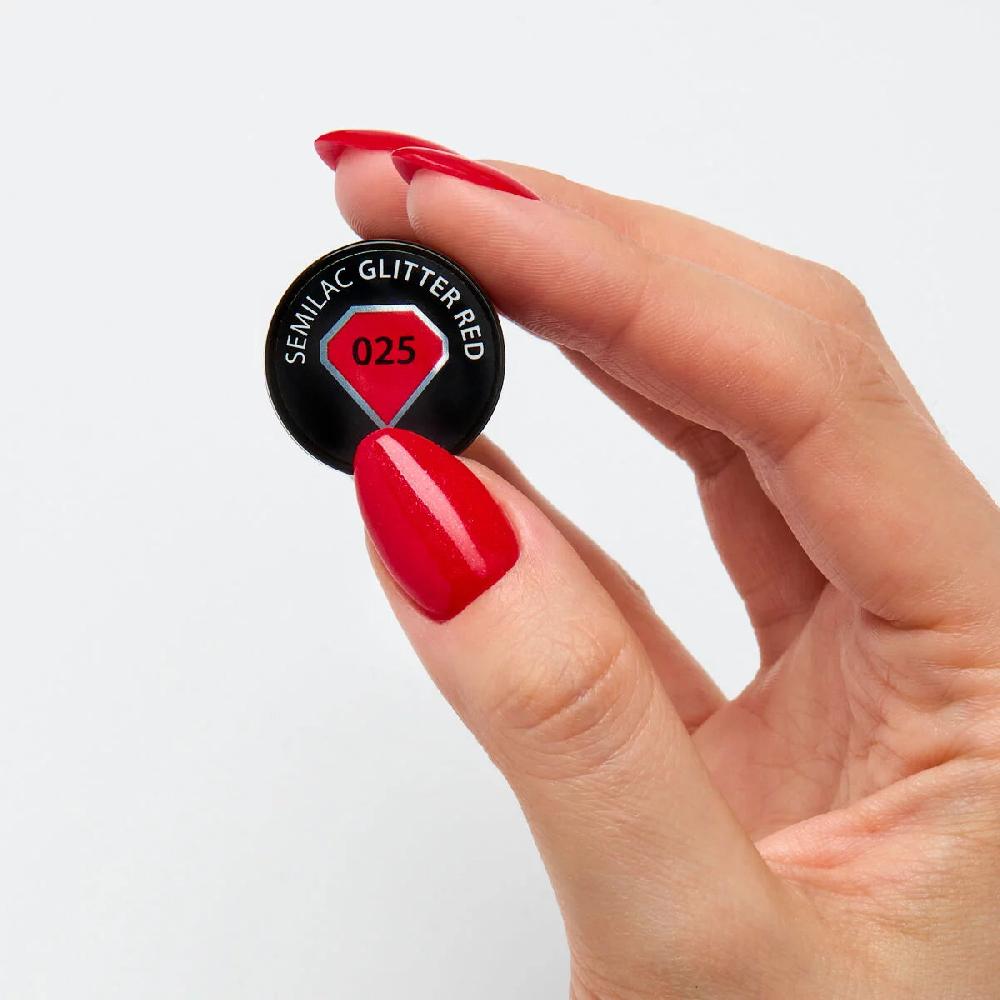 Semilac 025 Glitter Red - Semilac Soak Off Gel / Hybrid Nail Polish UV Hybrid Color