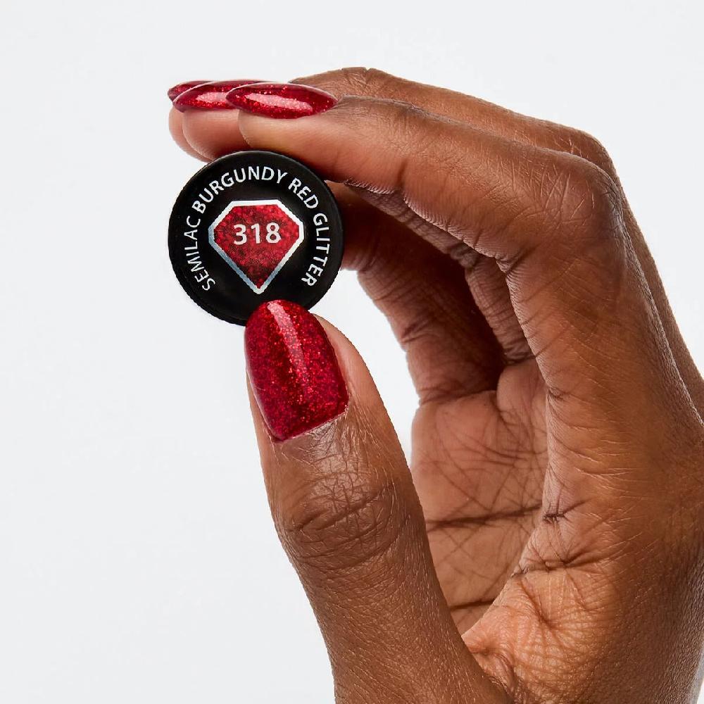 Semilac 318 Burgundy Red Glitter - Semilac Soak Off Gel / Hybrid Nail Polish UV Hybrid Color