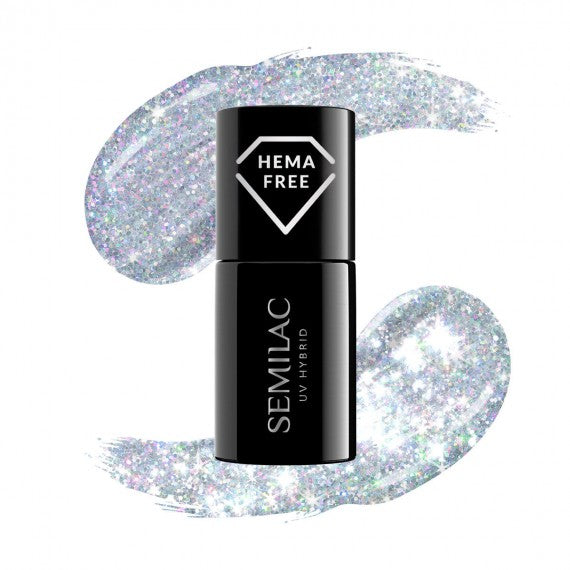 semilac 460 SILVER FIREWORKS - Semilac HEMA FREE Soak Off Gel / Hybrid Nail Polish UV Hybrid Color