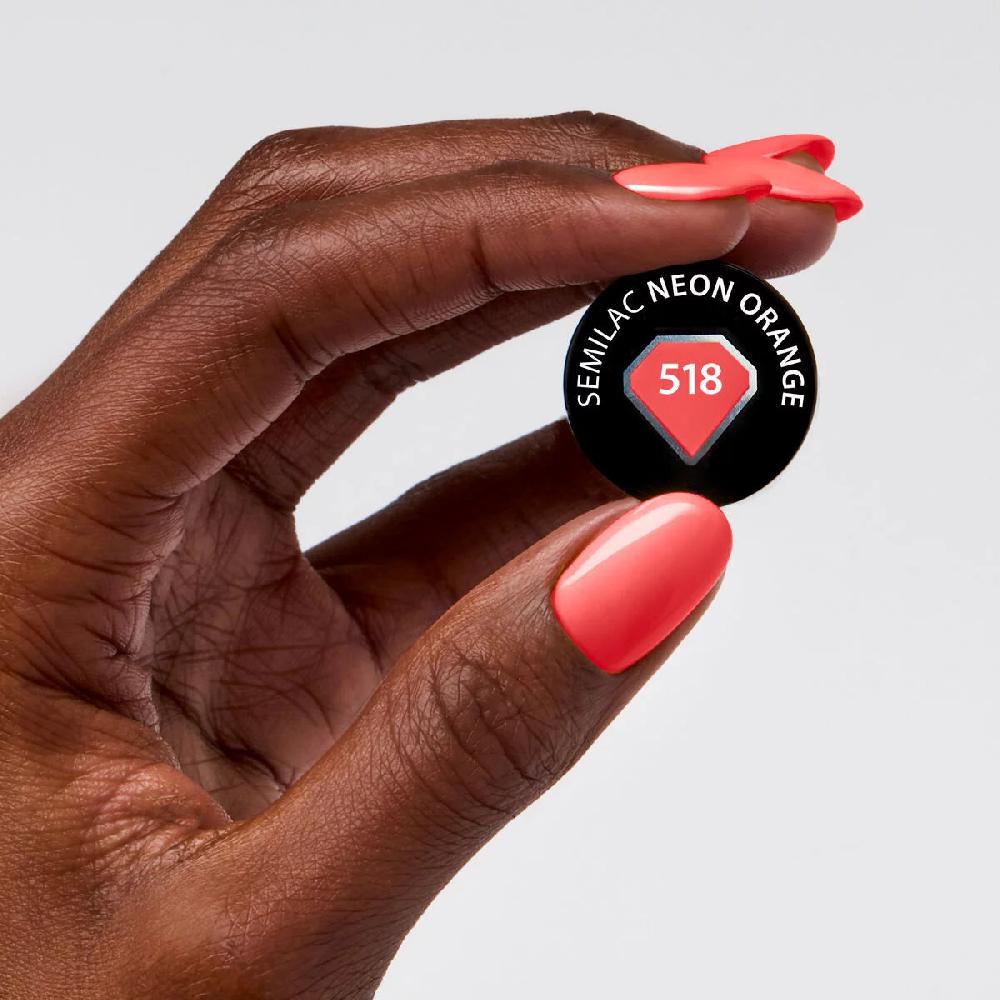 Semilac 518 Neon Orange - Semilac Soak Off Gel / Hybrid Nail Polish - "Semibeats" Collection UV Hybrid Color