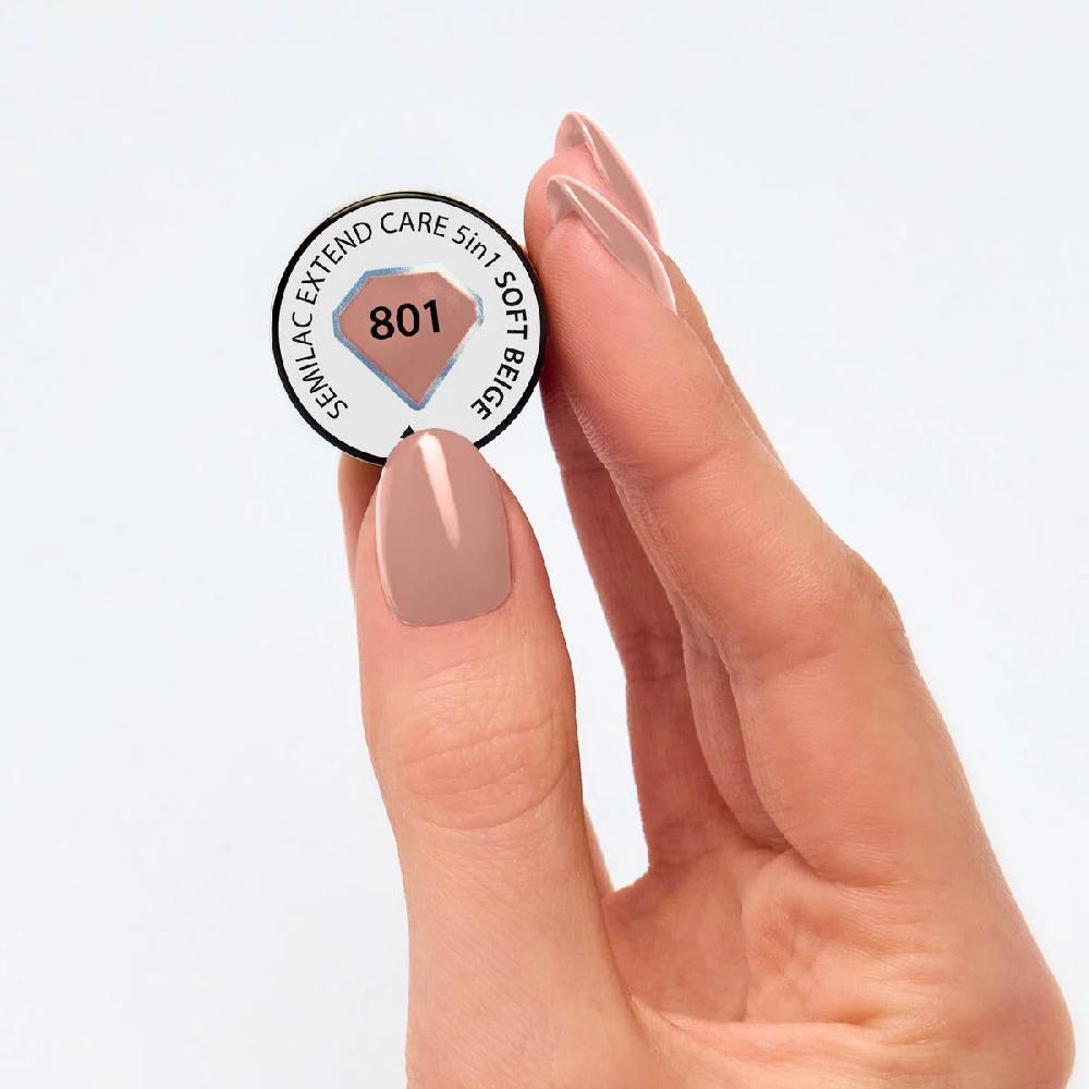 Semilac 801 Soft Beige Extend CARE 5in1 BASE - Semilac Soak Off Gel / Hybrid Nail Polish UV Hybrid Base/Top