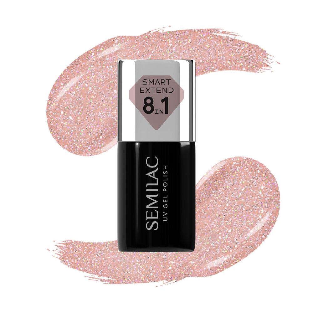 Semilac 804 Glitter Soft Beige Extend 8in1 - Semilac Smart Builder Gel / Hybrid Nail Polish UV Hybrid Base/Top