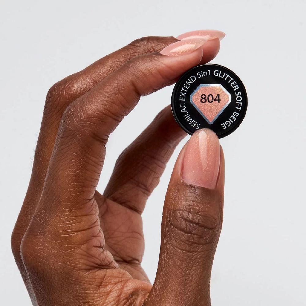 Semilac 804 GLITTER SOFT BEIGE - Semilac Extend 5in1 Soak Off Gel / Hybrid Nail Polish UV Hybrid Color