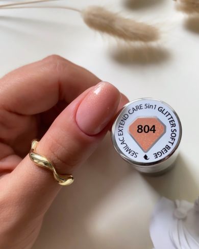 Semilac 804 GLITTER SOFT BEIGE - Semilac Extend CARE 5in1 Soak Off Gel / Hybrid Nail Polish UV Hybrid Color