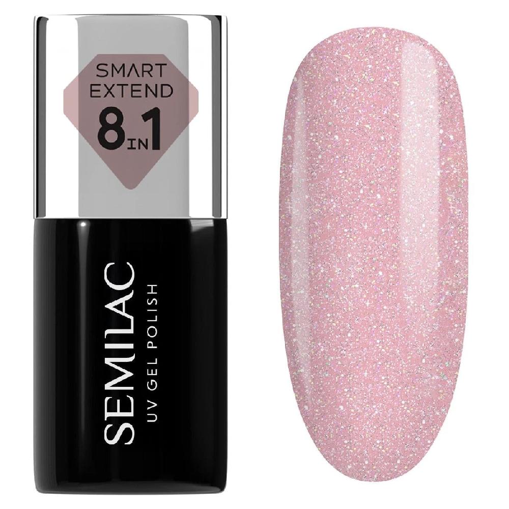 semilac 805 Glitter Dirty Nude Rose Extend 8in1 - Semilac Smart Builder Gel / Hybrid Nail Polish UV Hybrid Base/Top
