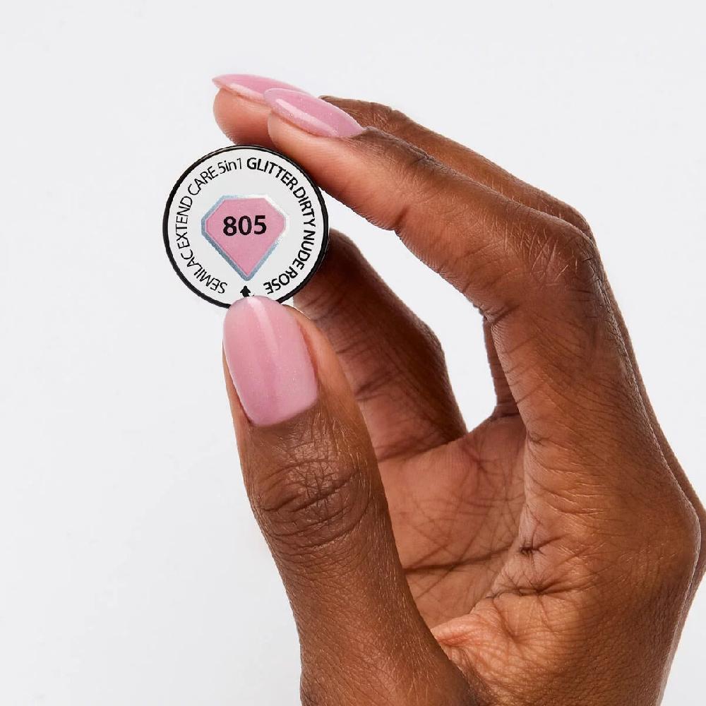 Semilac 805 GLITTER Dirty Nude Rose - EXTEND CARE 5in1 Gel / Hybrid Nail Polish UV Hybrid Color