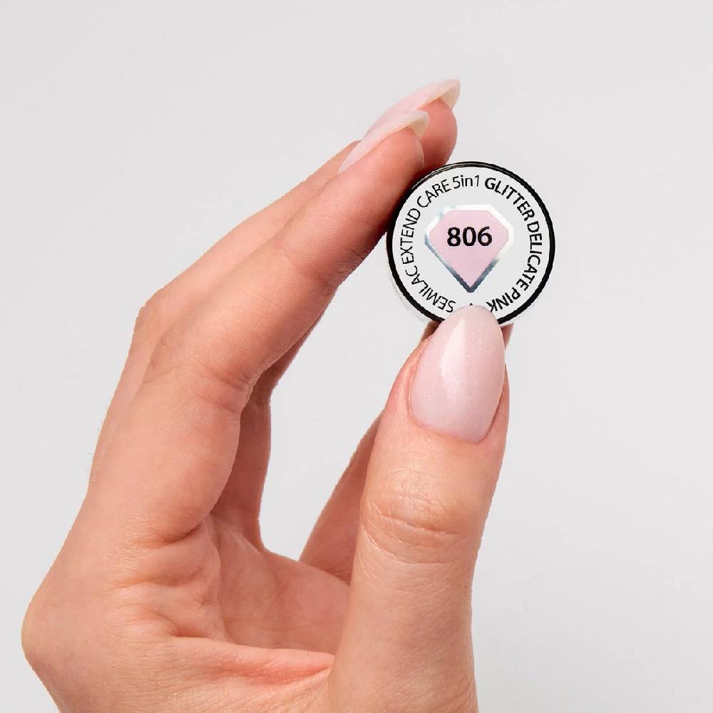 Semilac 806 Glitter Delicate Pink Extend CARE 5in1 BASE - Semilac Soak Off Gel / Hybrid Nail Polish UV Hybrid Base/Top
