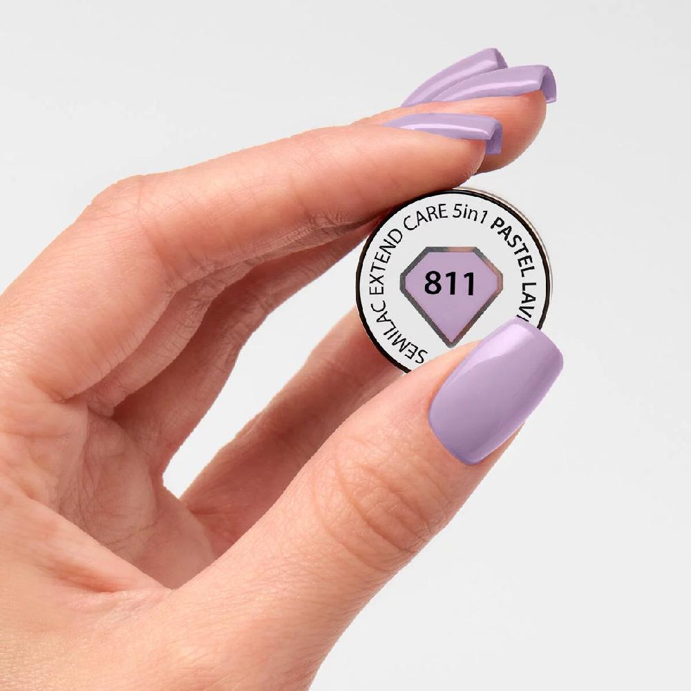 Semilac 811 Pastel Lavender Extend CARE 5in1 BASE - Semilac Soak Off Gel / Hybrid Nail Polish UV Hybrid Base/Top