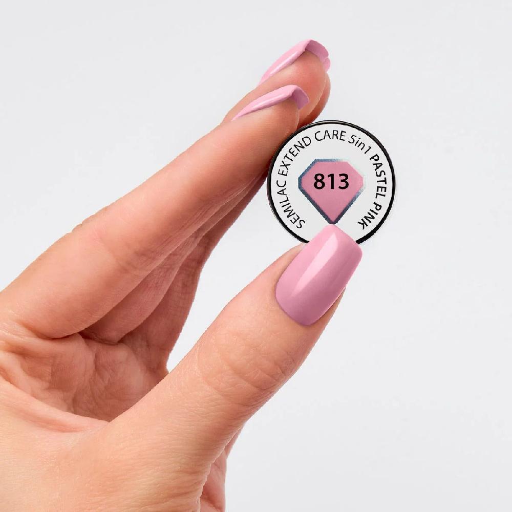 Semilac 813 Pastel Pink Extend CARE 5in1 BASE - Semilac Soak Off Gel / Hybrid Nail Polish UV Hybrid Base/Top