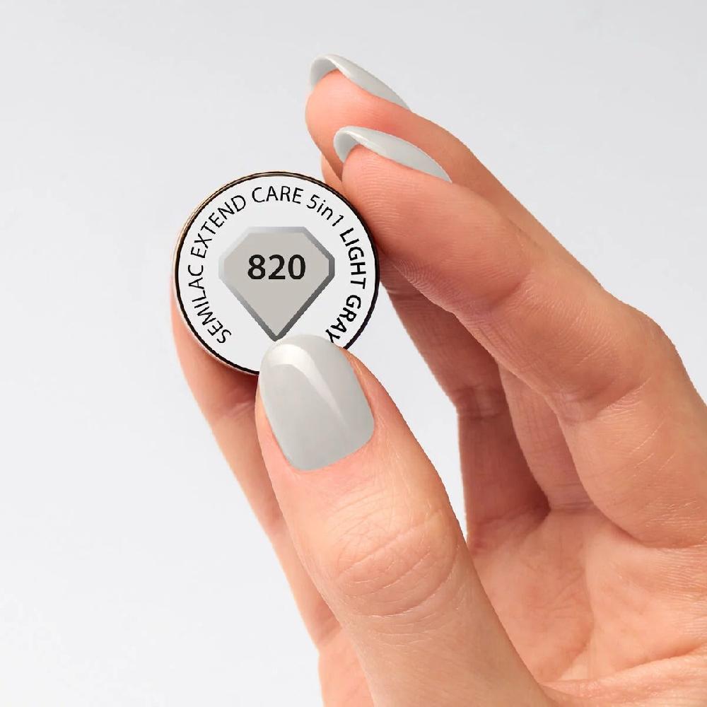 Semilac 820 Light Grey Extend CARE 5in1 BASE - Semilac Soak Off Gel / Hybrid Nail Polish UV Hybrid Base/Top