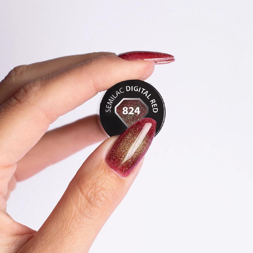 Semilac 824 Digital Red - Semilac Soak Off Gel / Hybrid Nail Polish UV Hybrid Color