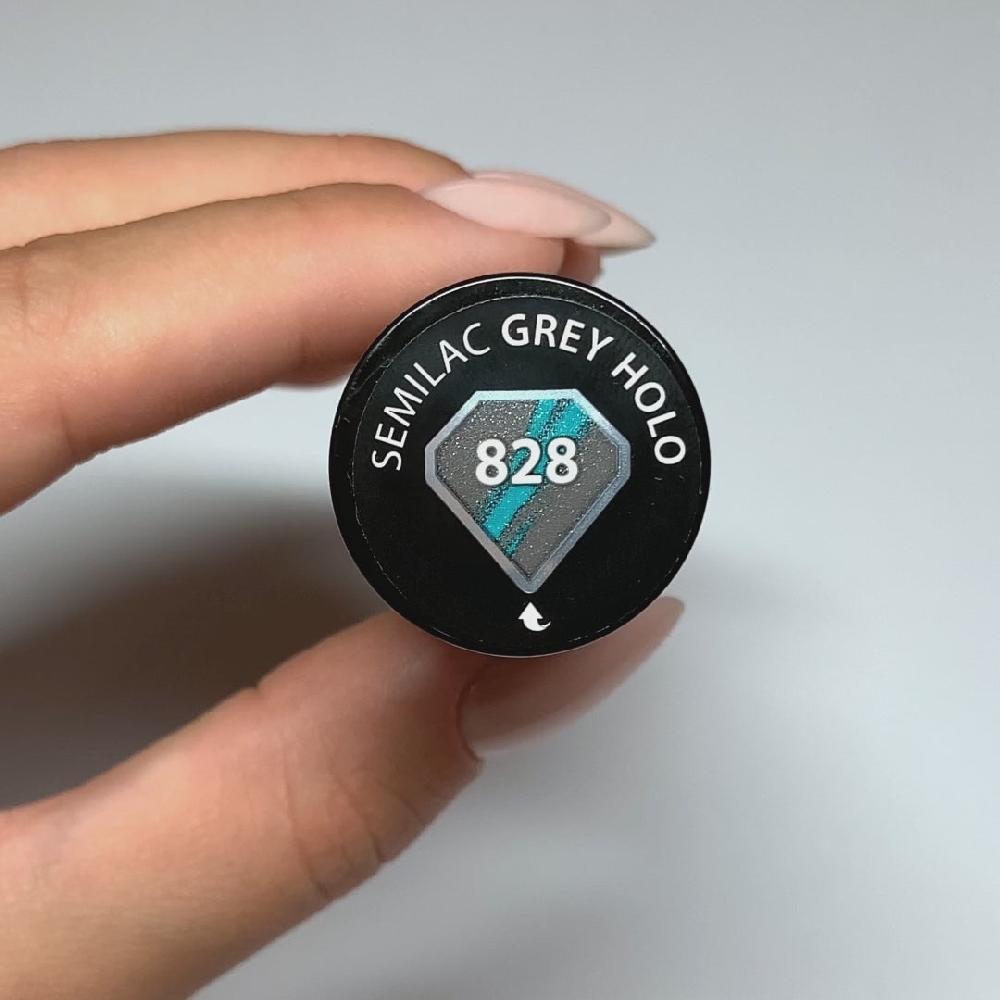 Semilac 828 Grey Holo - Semilac Soak Off Gel / Hybrid Nail Polish UV Hybrid Color