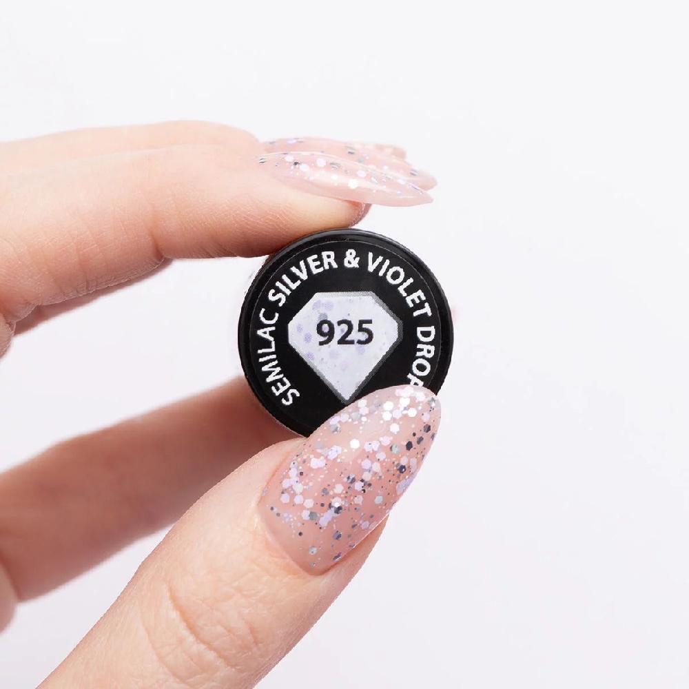 Semilac 925 Silver & Violet Drops - Semilac Soak Off Gel / Hybrid Nail Polish UV Hybrid Color