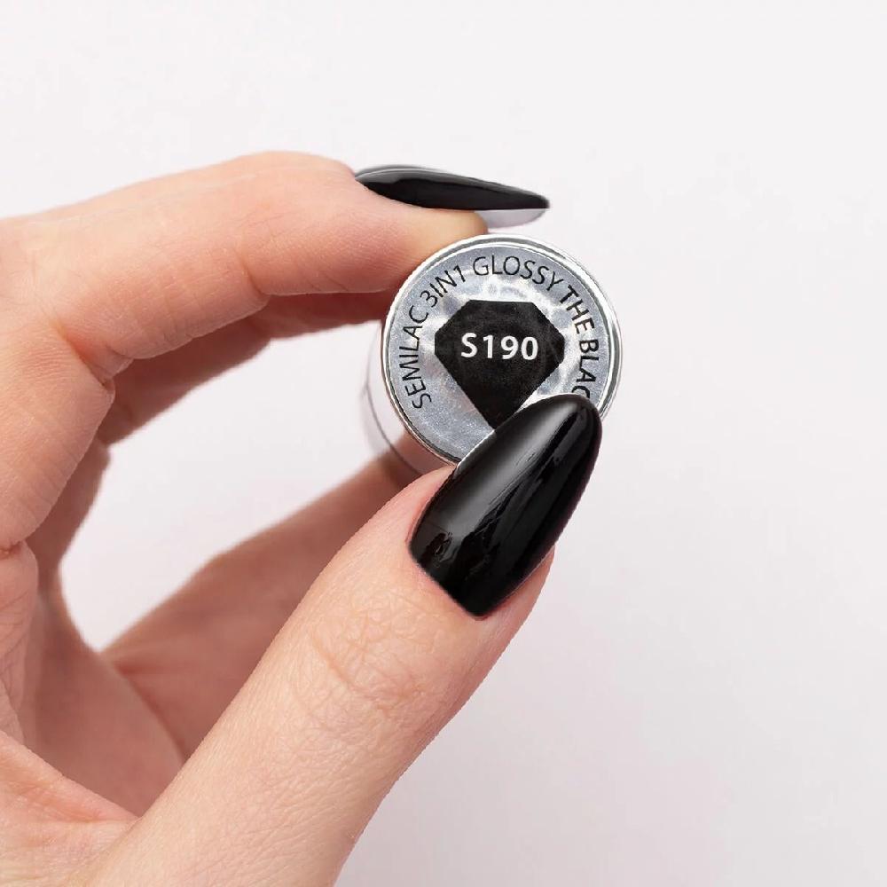 Semilac S190 The Black - Semilac STEP ONE Hybrid 3IN1 Gel / Hybrid Nail Polish ONE STEP