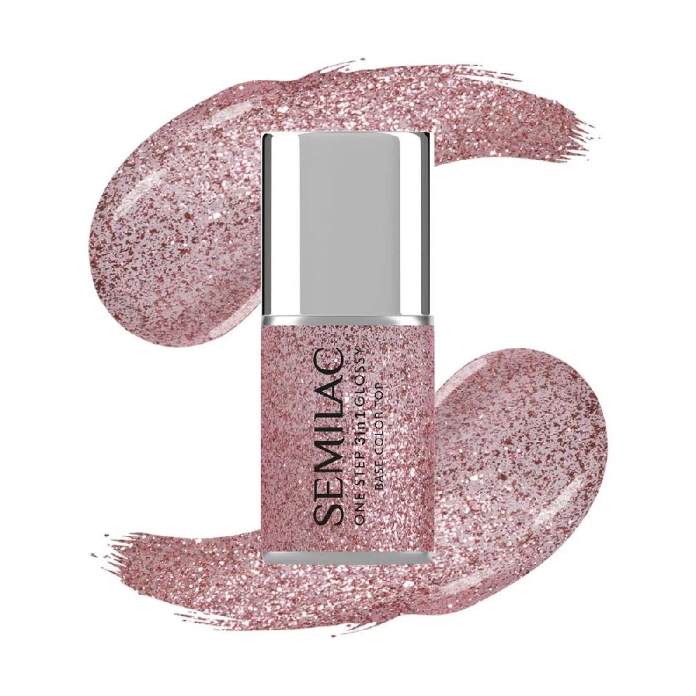 semilac S250 Glitter Pink - Semilac STEP ONE Hybrid 3IN1 Gel / Hybrid Nail Polish ONE STEP