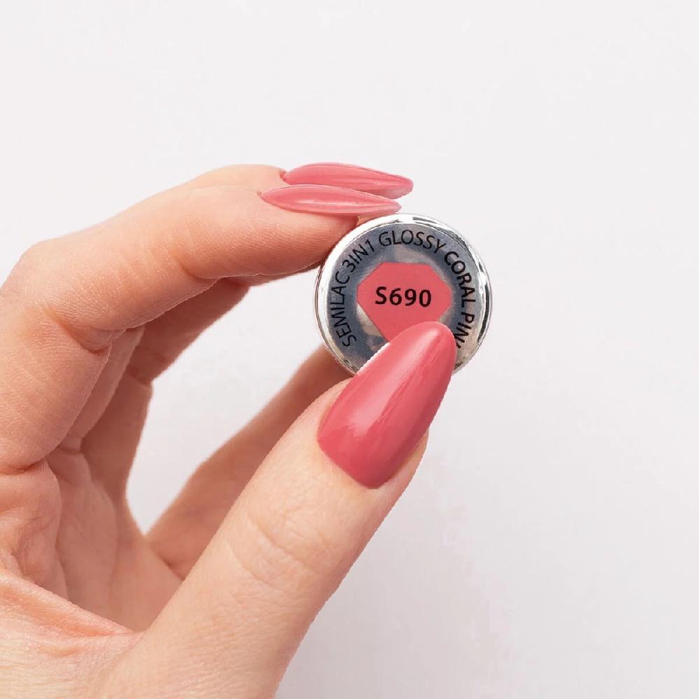Semilac S690 Coral Pink - Semilac STEP ONE Hybrid 3IN1 Gel / Hybrid Nail Polish ONE STEP