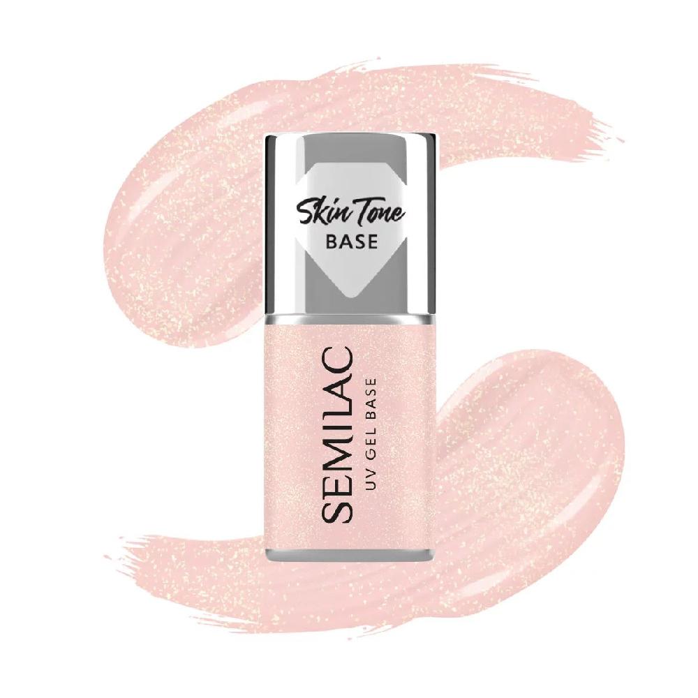 semilac Skin Tone Cover BASE Glitter Peach - Semilac Soak Off Gel / Hybrid Nail Polish UV Hybrid Base/Top