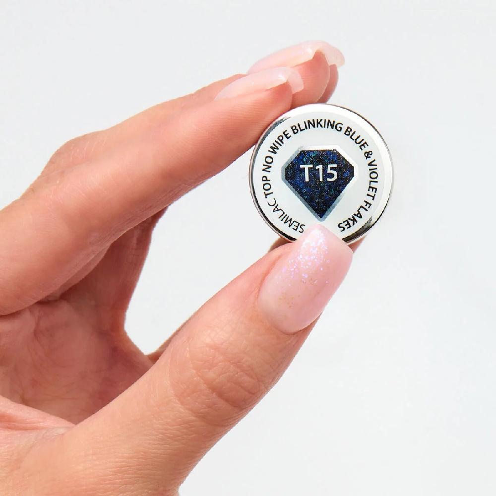 Semilac T15 Semilac Top No Wipe Blinking Blue & Violet Flakes UV Hybrid Top