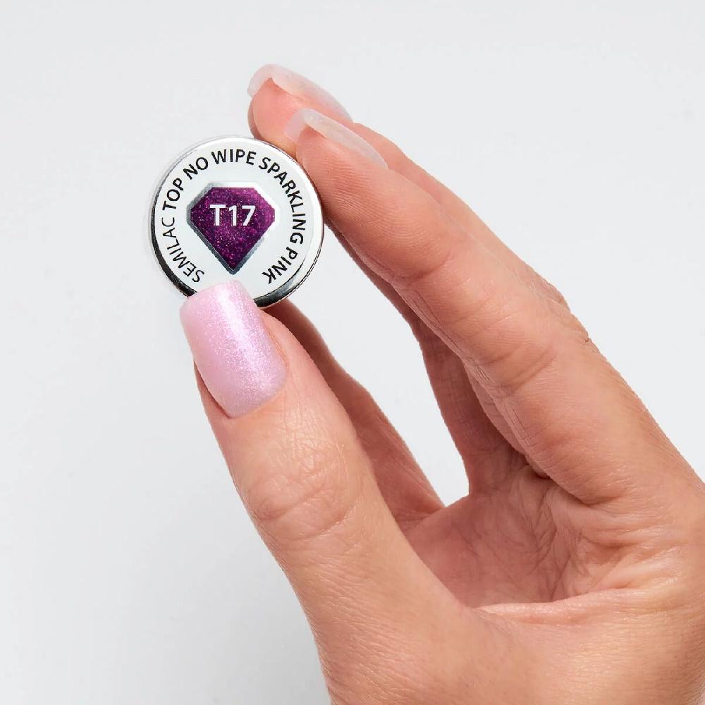 Semilac T17 Semilac Top No Wipe Sparkling Pink - Semilac Soak Off Gel / Hybrid Nail Polish UV Hybrid Top