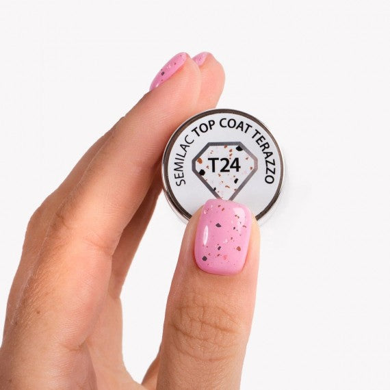 Semilac T24 TERAZZO Semilac Top No Wipe 7ml - Soak Off Gel / Hybrid Nail Polish UV Hybrid Top