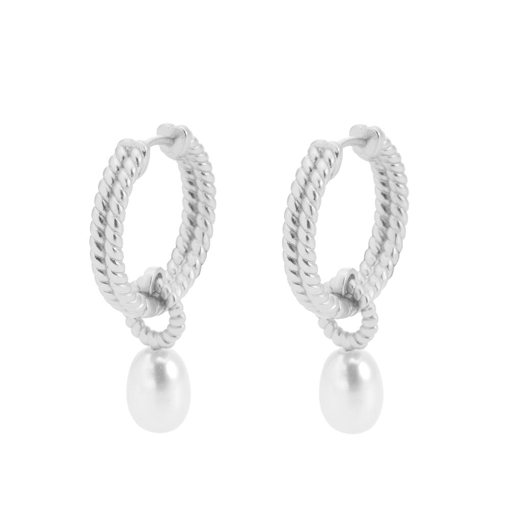 sence copenhagen Amelie Twisted Pearl Hoops - Matt silver plated