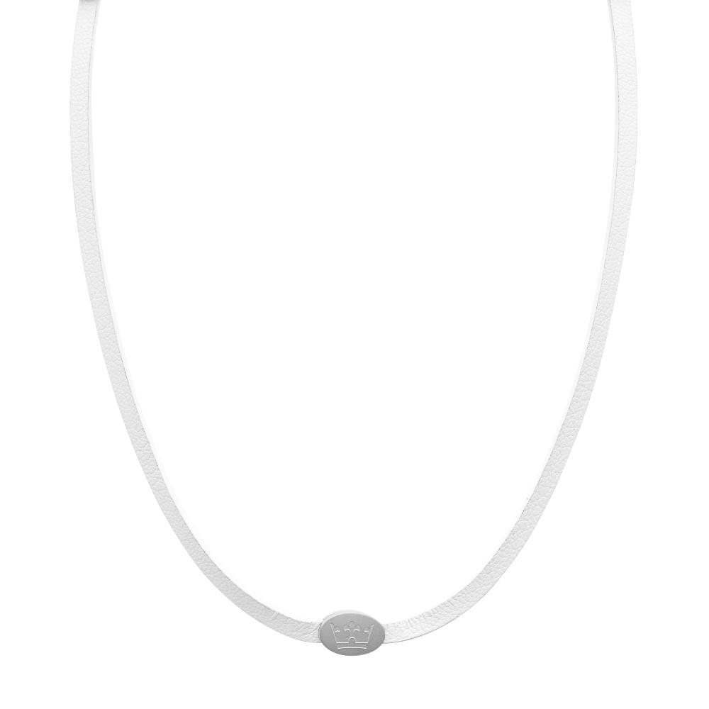 Sence Copenhagen Crown Leather Wrap Bracelet / Necklace Creme White Matt Silver Plated