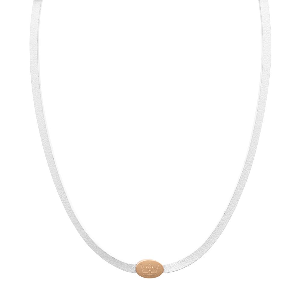 Sence Copenhagen Crown Leather Wrap Bracelet / Necklace Creme White Matt Gold Plated