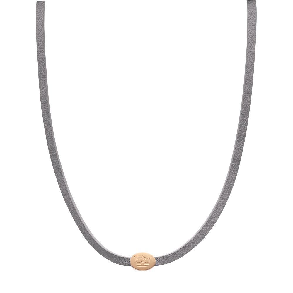 Sence Copenhagen Crown Leather Wrap Bracelet / Necklace Dark Grey Matt Gold Plated