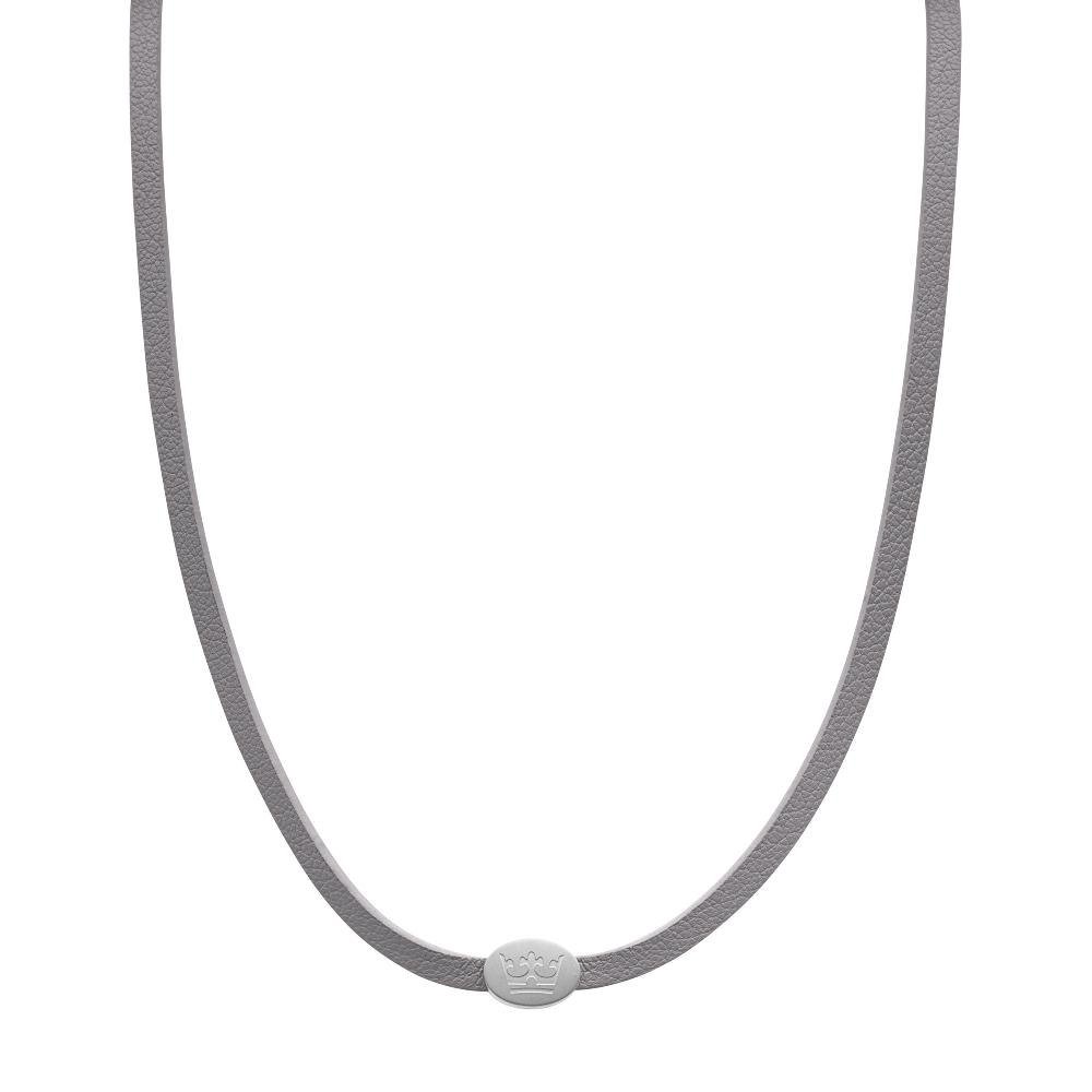 Sence Copenhagen Crown Leather Wrap Bracelet / Necklace Dark Grey Matt Silver Plated