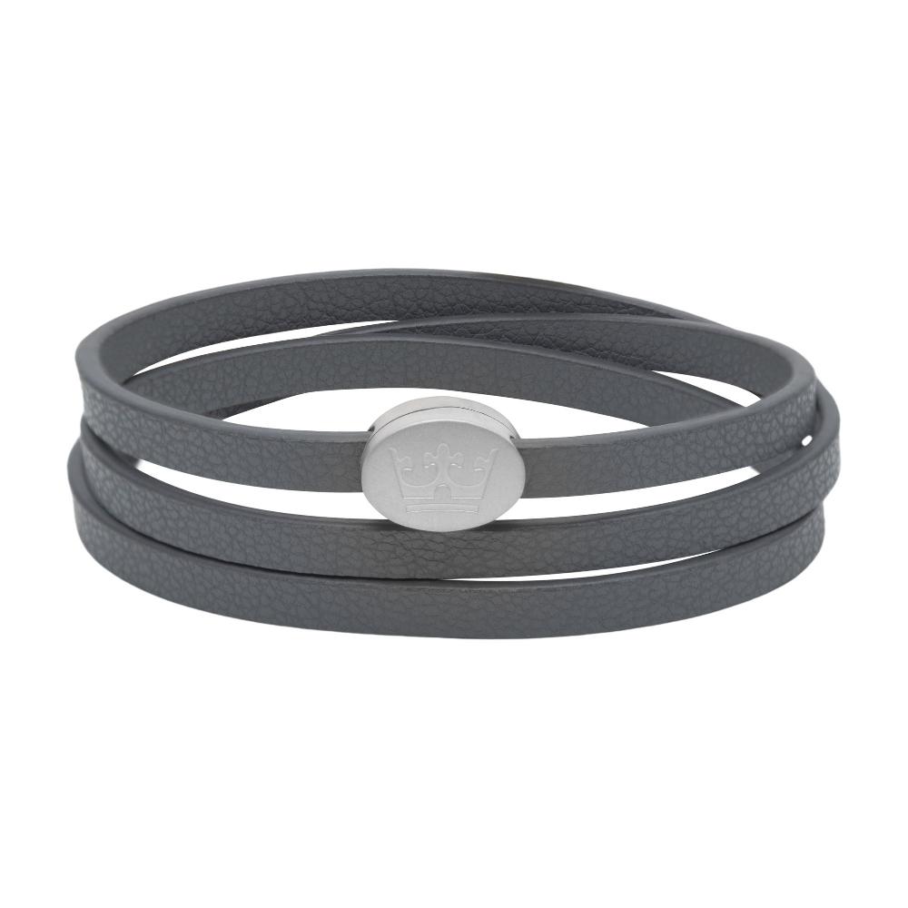 sence copenhagen Crown leather wrap bracelet / necklace dark grey matt silver plated