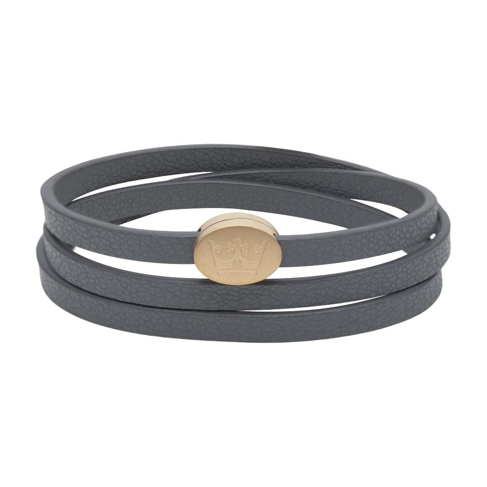 sence copenhagen Crown leather wrap bracelet / necklace dark grey matt gold plated