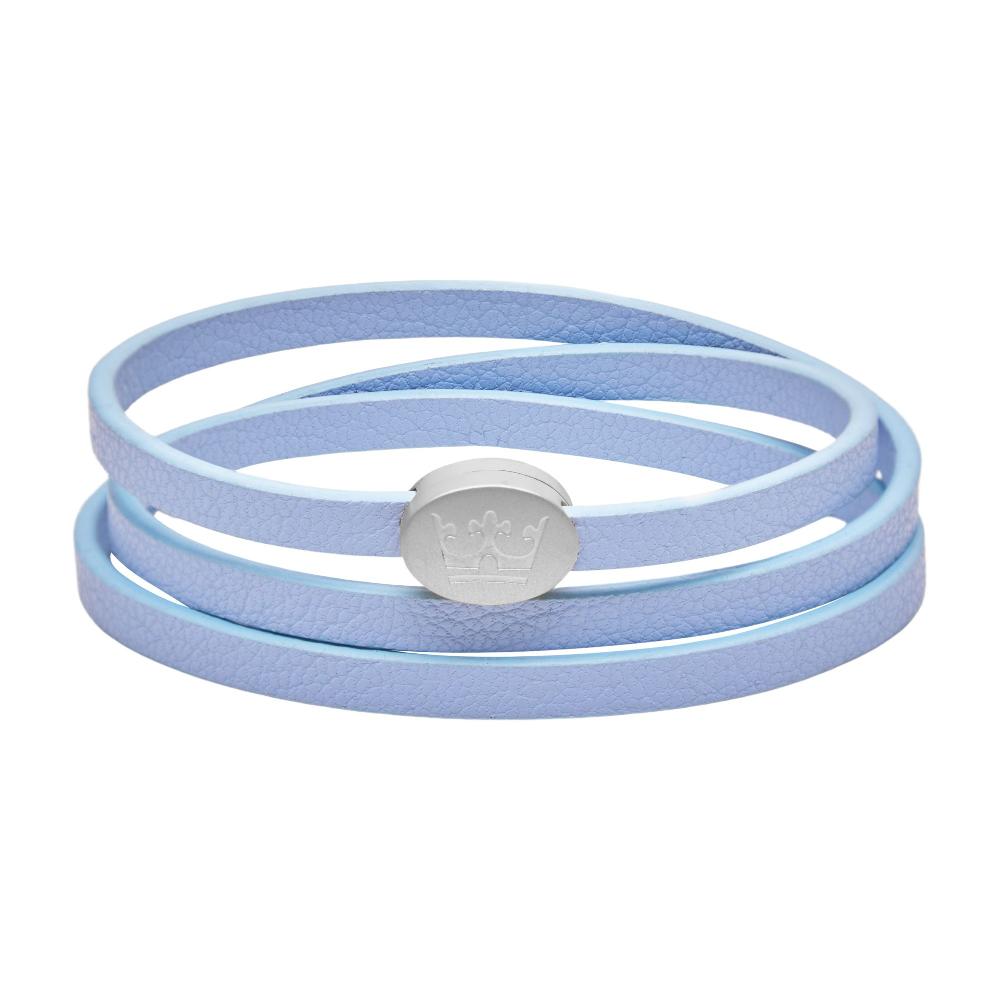 sence copenhagen Crown leather wrap bracelet / necklace skyblue matt silver plated