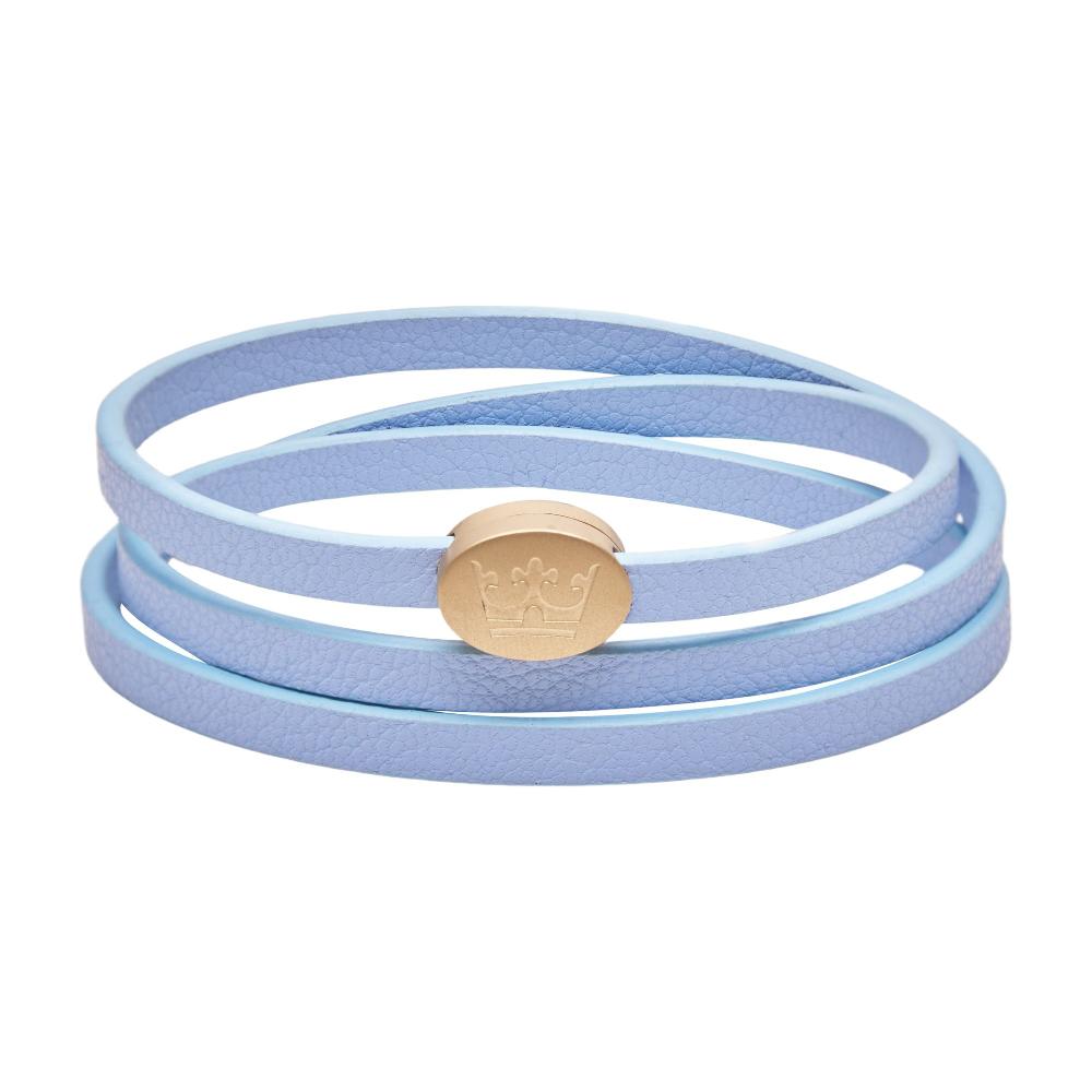 sence copenhagen Crown leather wrap bracelet / necklace skyblue matt gold plated
