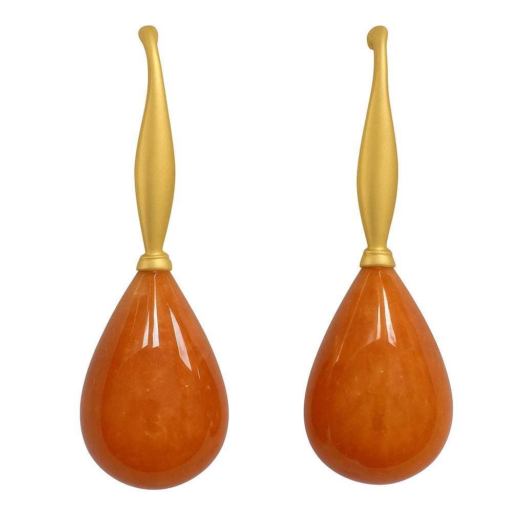 Sence Copenhagen Drop Earrings Orange Aventurtine Matt Gold Plated