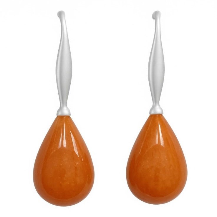 Sence Copenhagen Drop Earrings Orange Aventurtine Matt Silver Plated